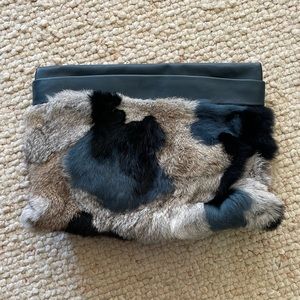 Vintage BCBG leather and fur large clutch